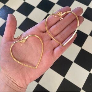 Large Gold Heart Dangle Earrings